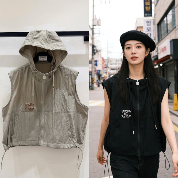 샤넬 후드 조끼 바람막이