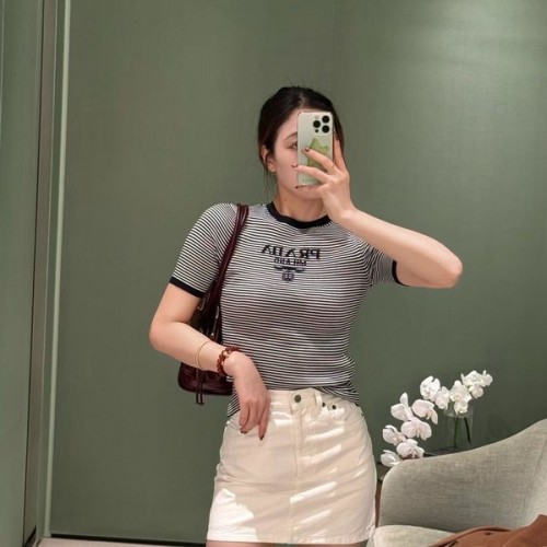 [고퀄]프라다 스트라이프 골지 반팔티