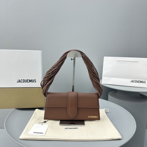 자크뮈스 르 밤비노 롱 피시우 브라운 레더 숄더백 26*14cm